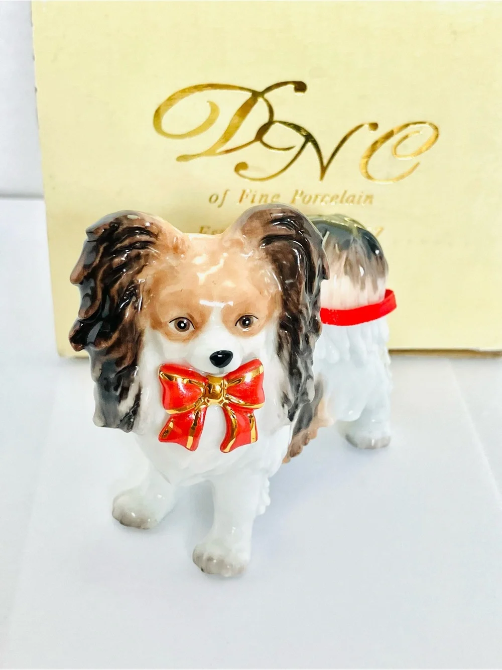DNC Ceramic Papillion Dog Christmas Ornament 2.5in Tall